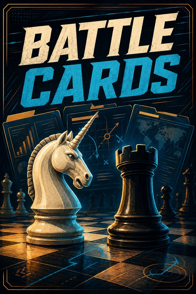 Battle Cards poster with a unicorn knight and chess rook