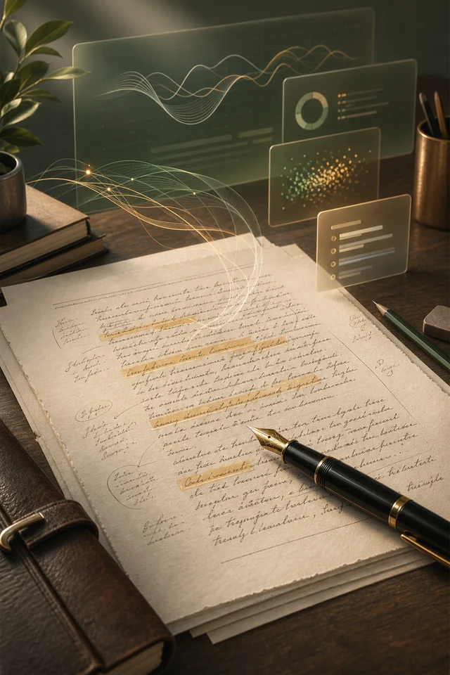 Humanization Studio poster with a handwritten page and pen